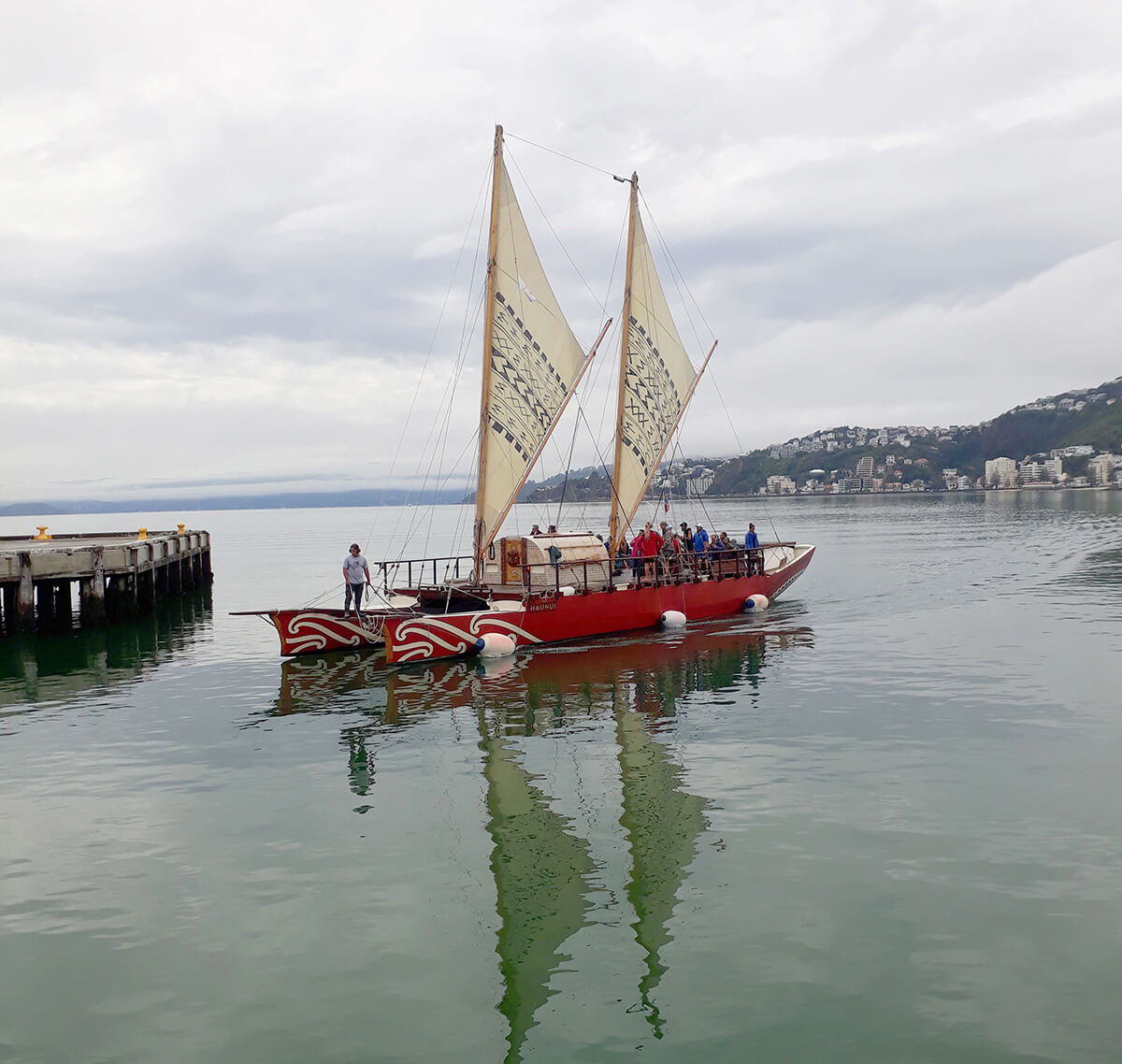Waka in the harbour at Wellington.